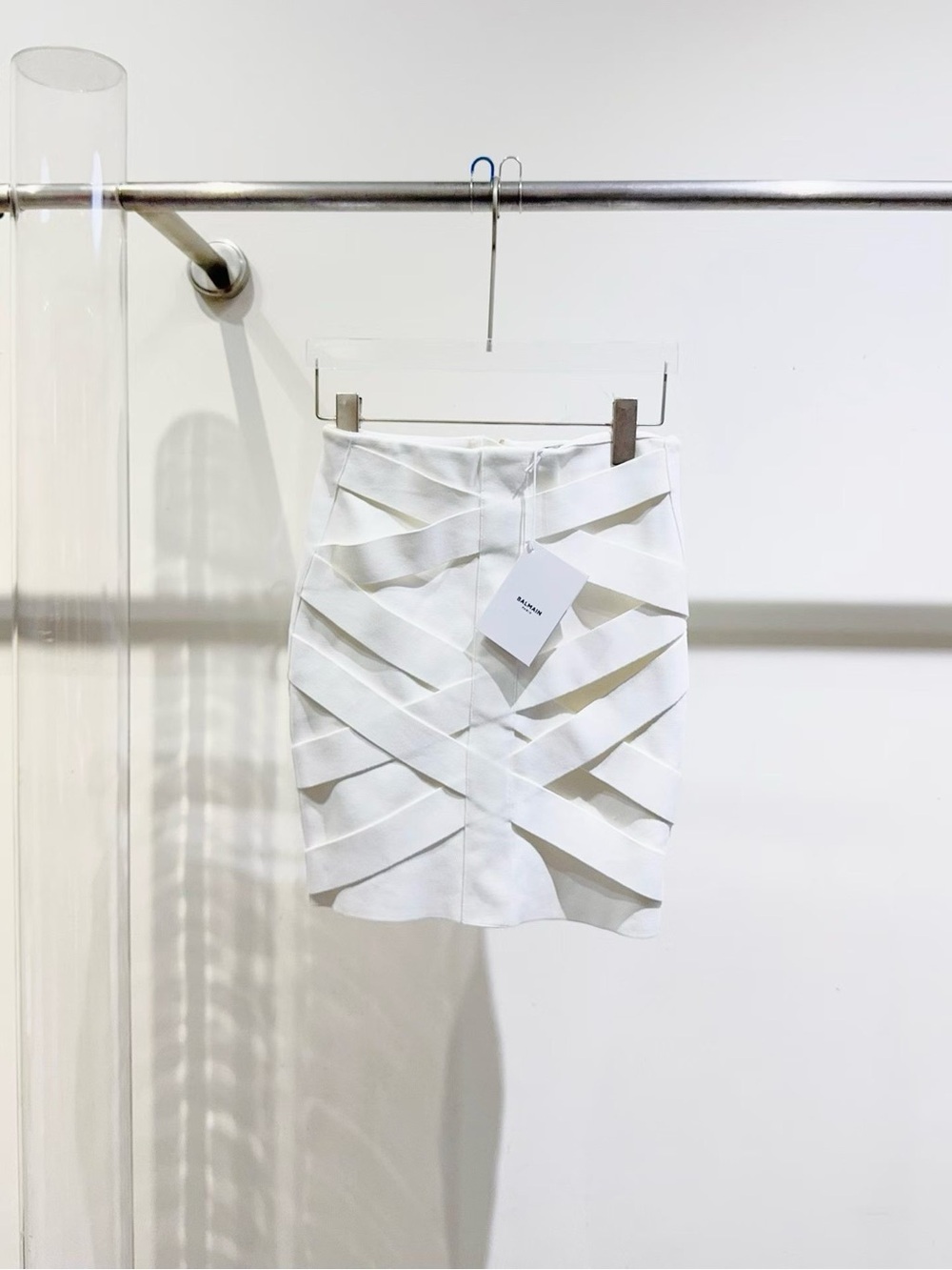 Balmain White Layered Bandage Mini Skirt